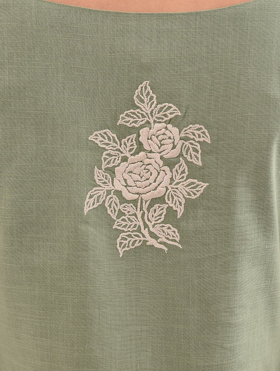 Women Green Embroidered Cotton Tunic - XS