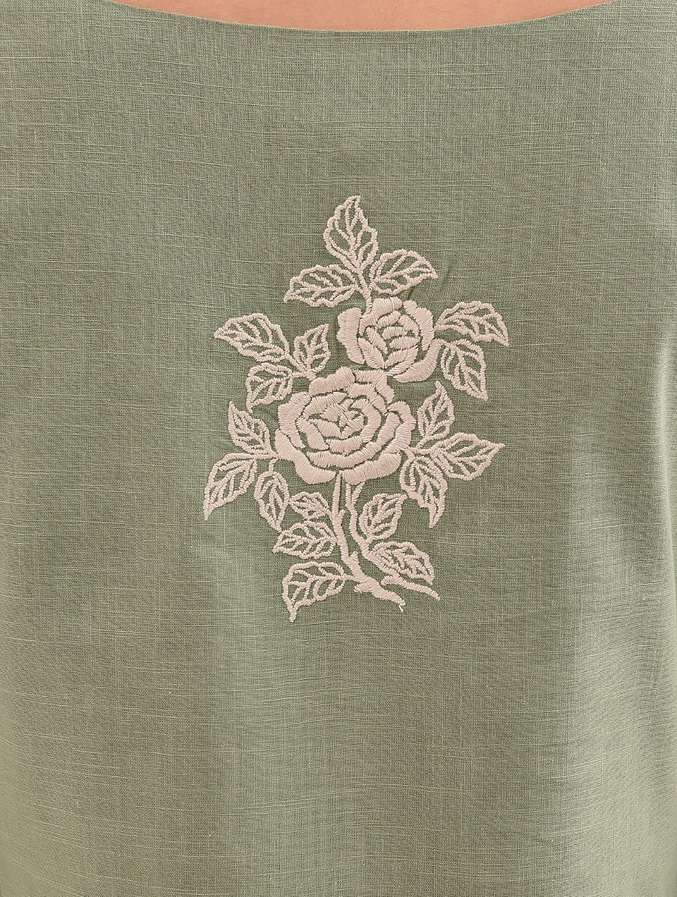 Women Green Cotton Embroidered Round Neck Regular Fit Tunic - XS