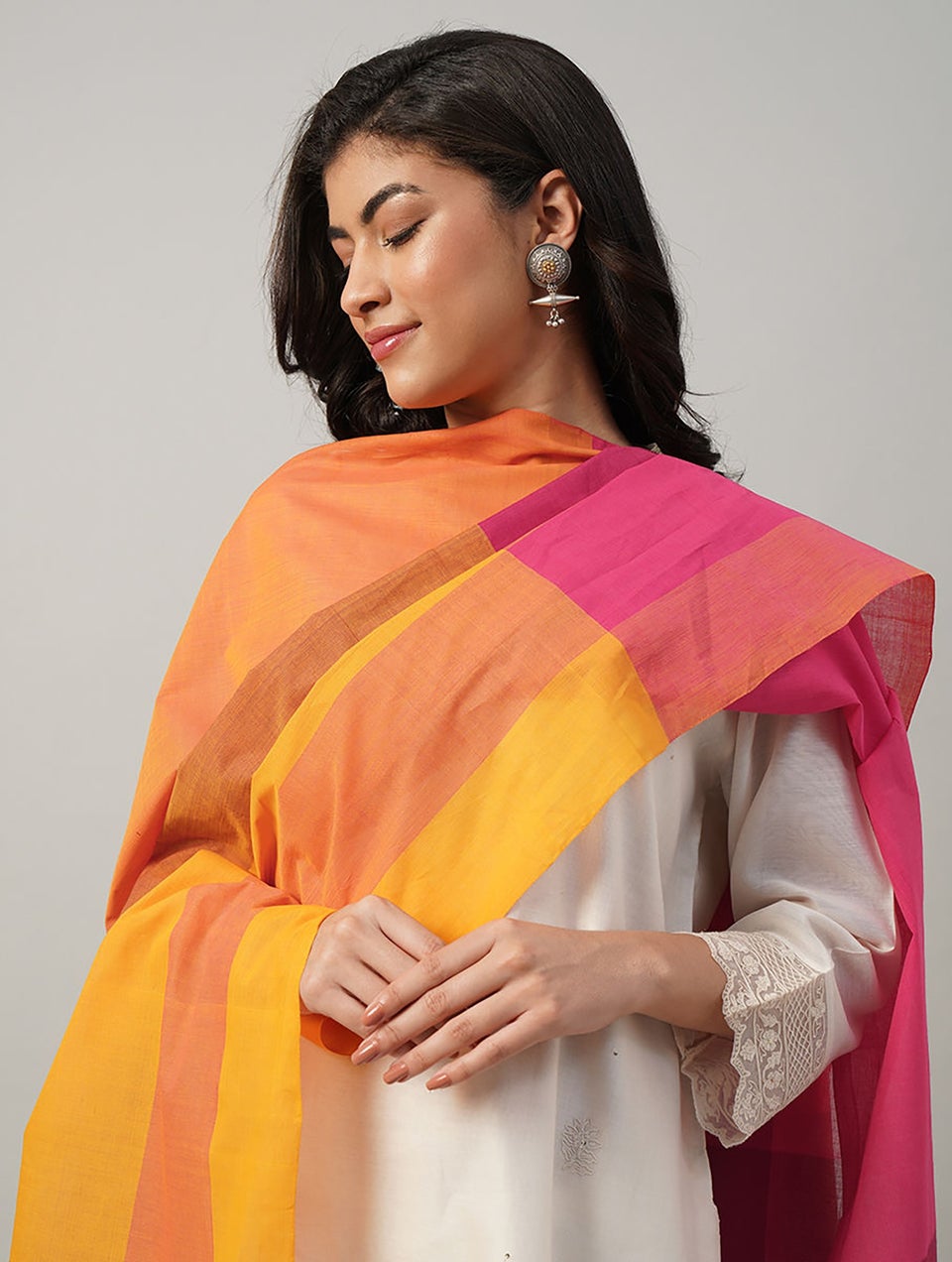 Women Multicolour Handwoven Cotton Dupatta