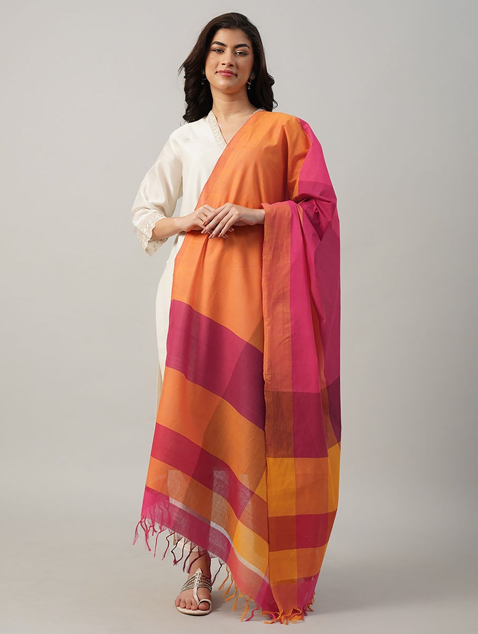 Women Multicolour Cotton Hand Woven Dupatta