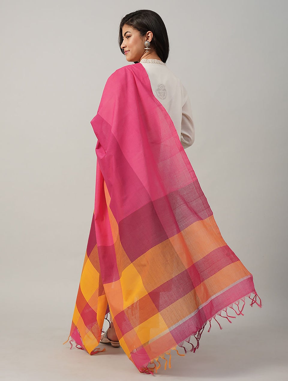 Women Multicolour Cotton Hand Woven Dupatta