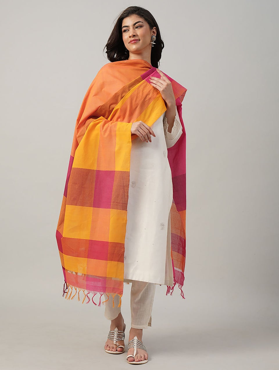 Women Multicolour Cotton Hand Woven Dupatta