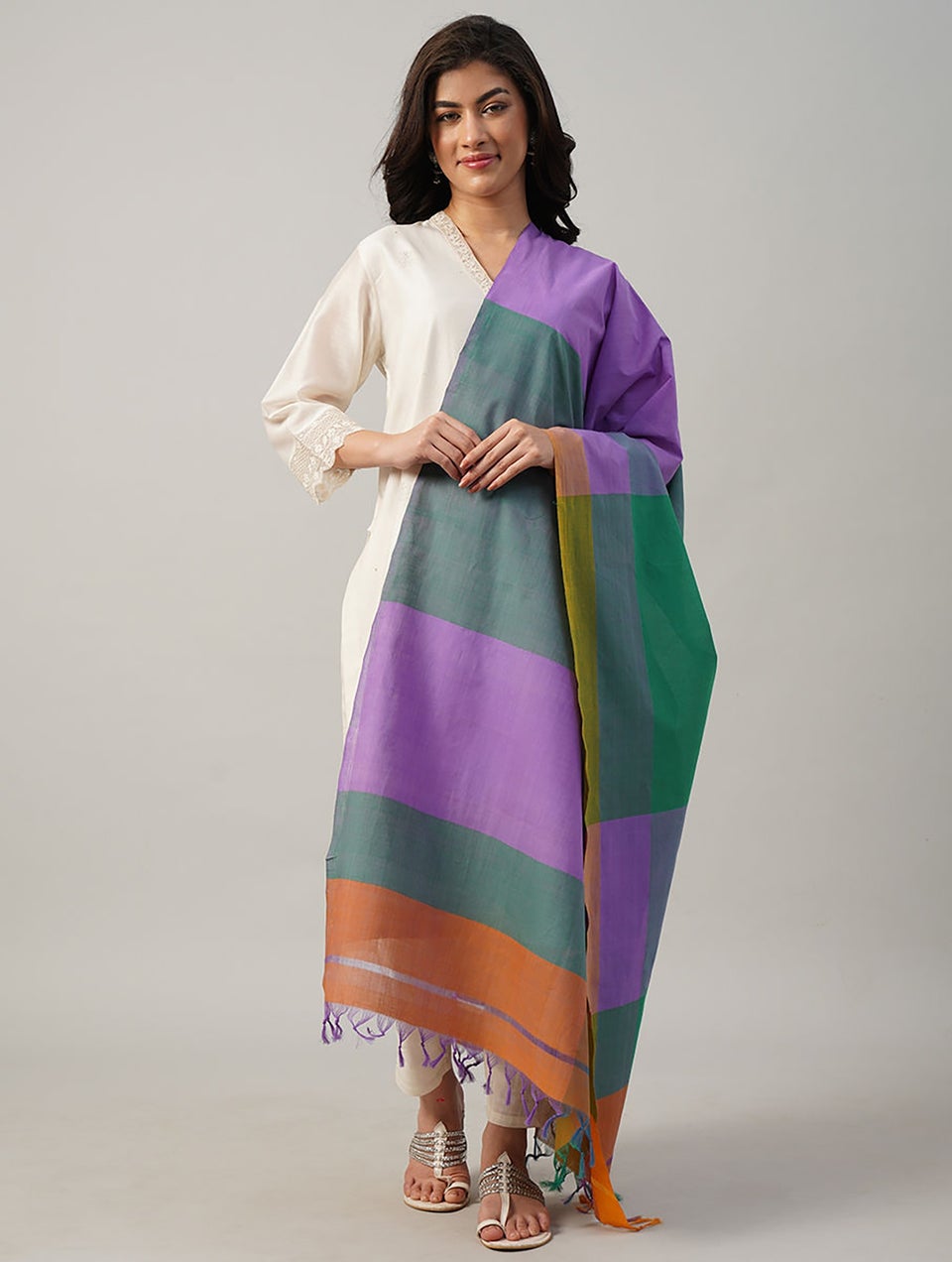 Women Multicolour Cotton Hand Woven Dupatta
