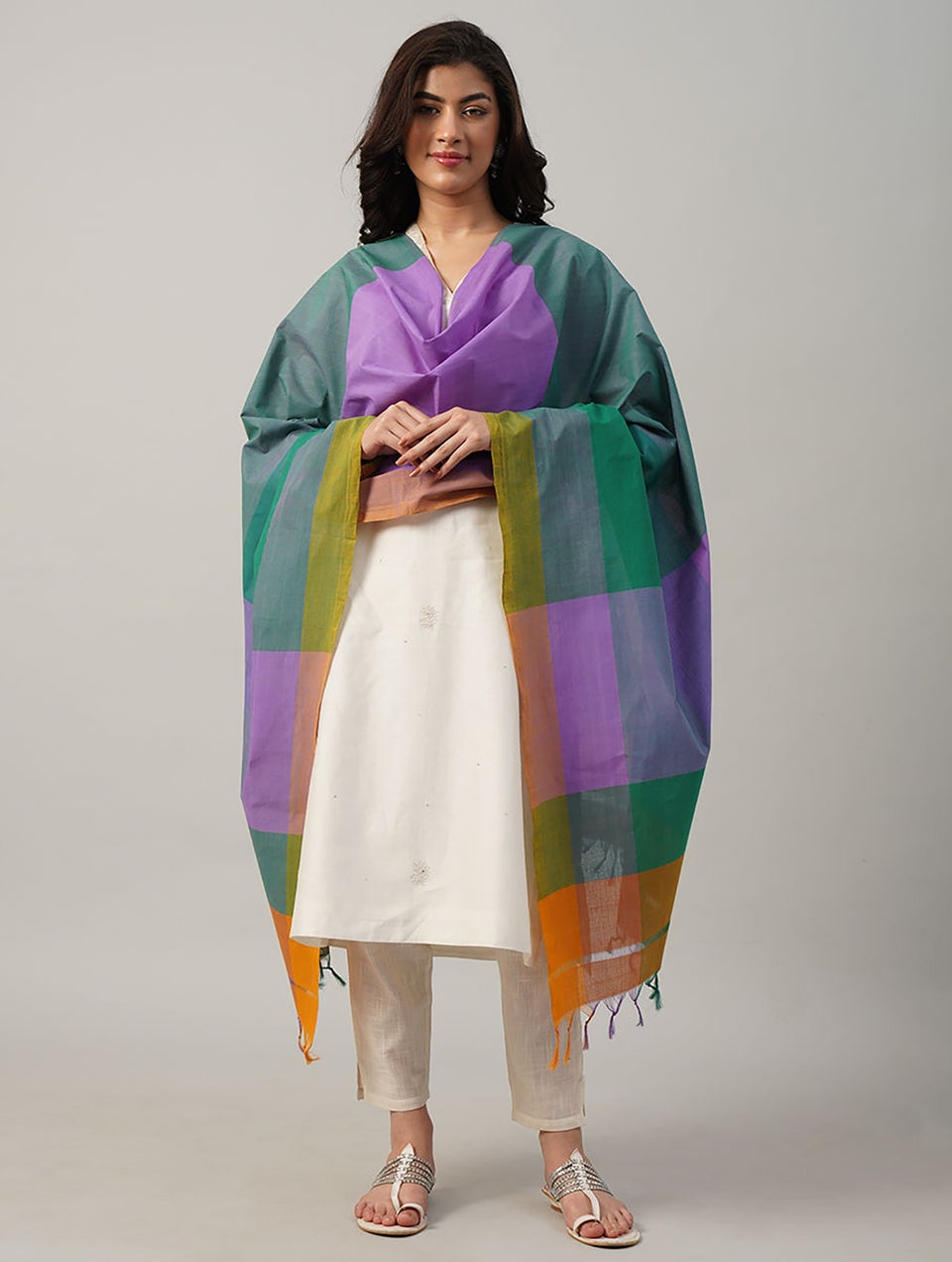 Women Multicolour Cotton Hand Woven Dupatta