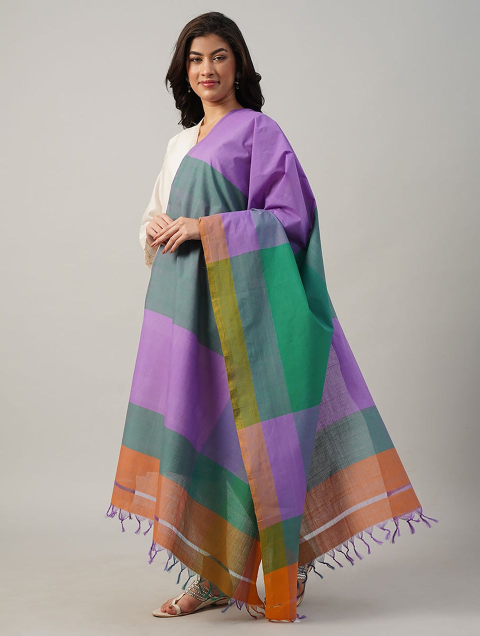 Women Multicolour Cotton Hand Woven Dupatta