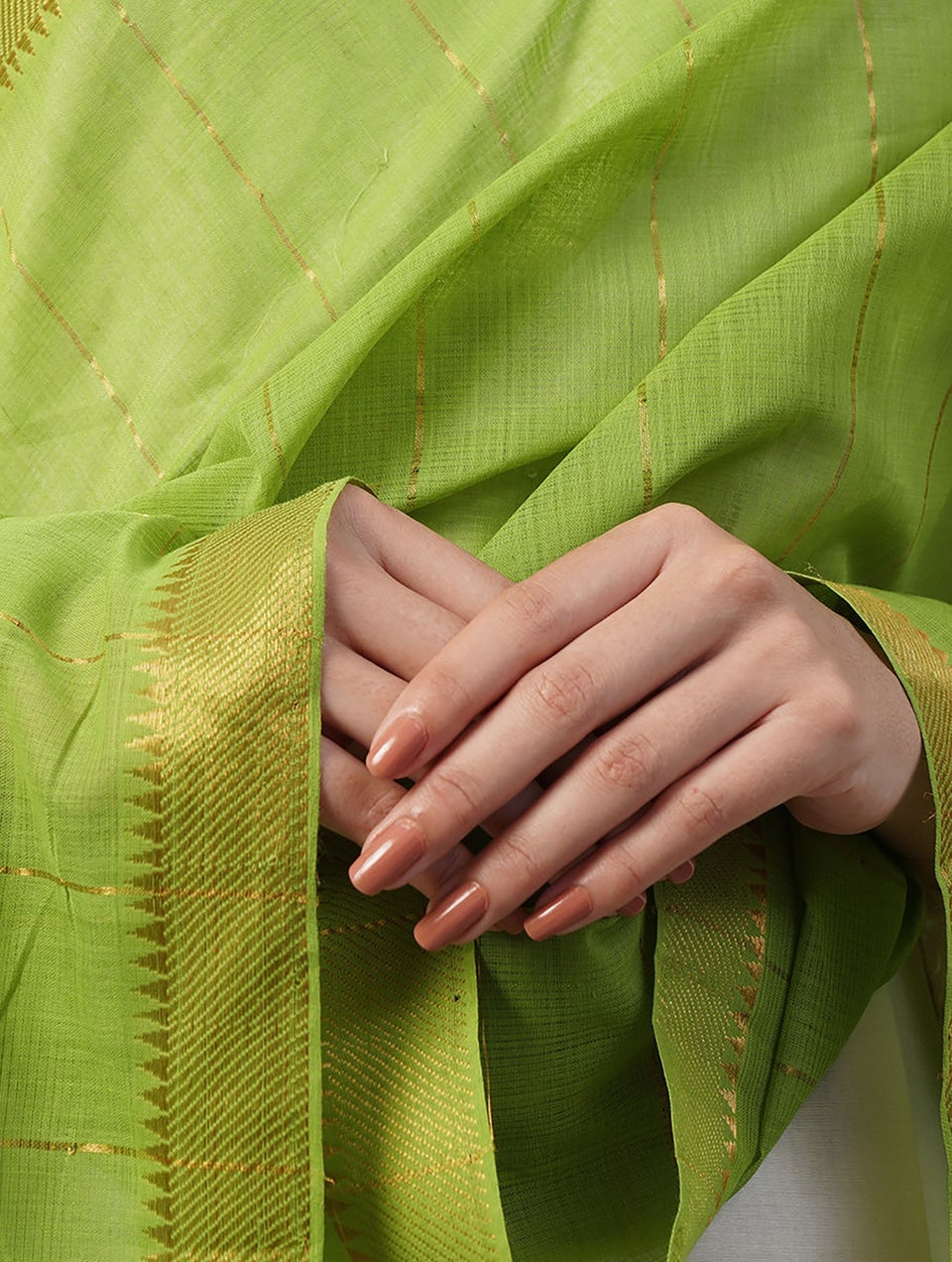 Women Green Cotton Hand Woven Dupatta