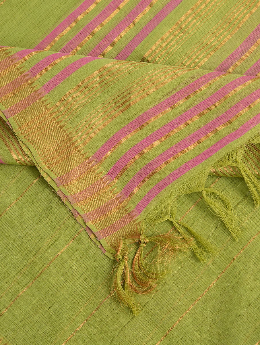 Women Green Cotton Hand Woven Dupatta