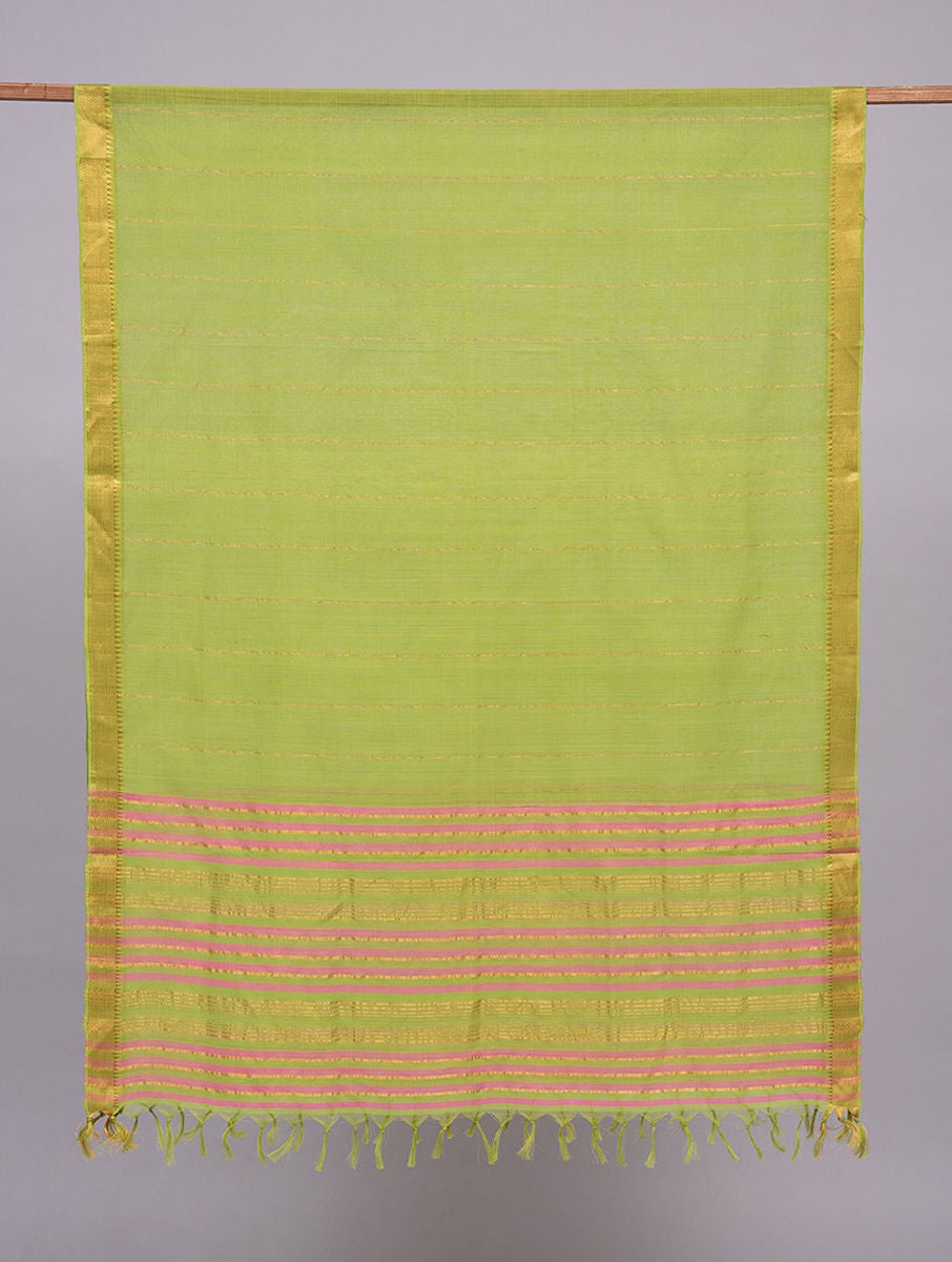 Women Green Cotton Hand Woven Dupatta