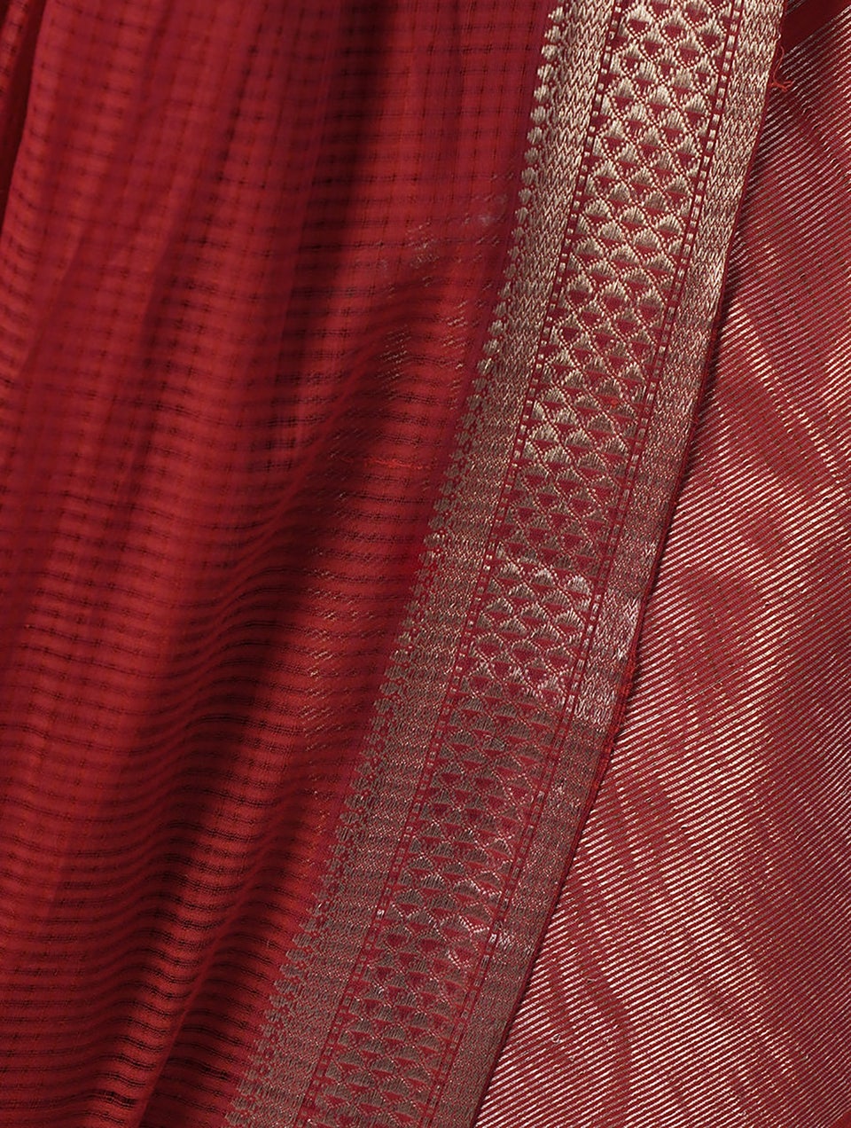 Women Maroon Handwoven Missing Stripes Cotton Saree