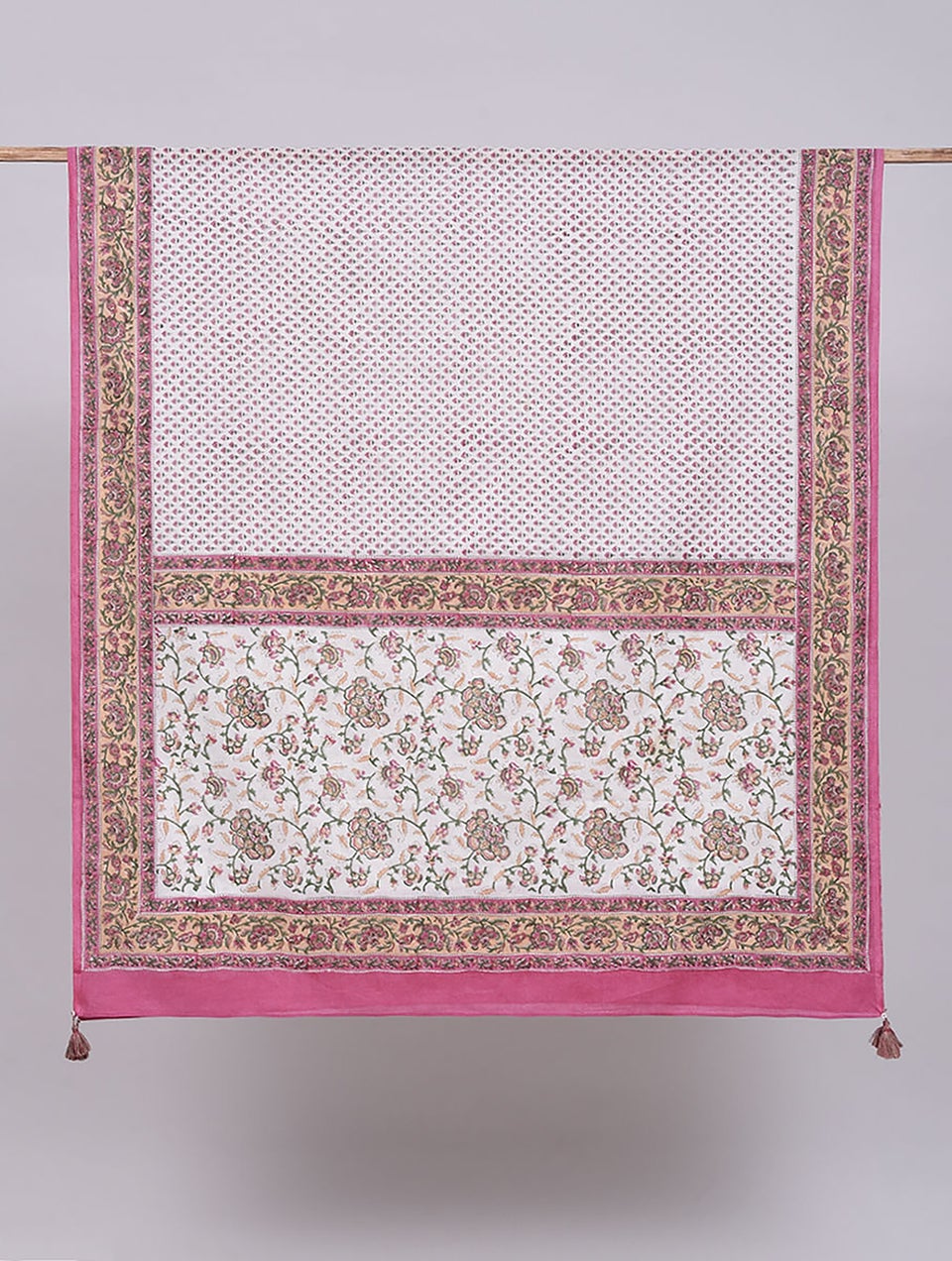Women Multicolor Block Printed Cotton Dupatta With Tassels