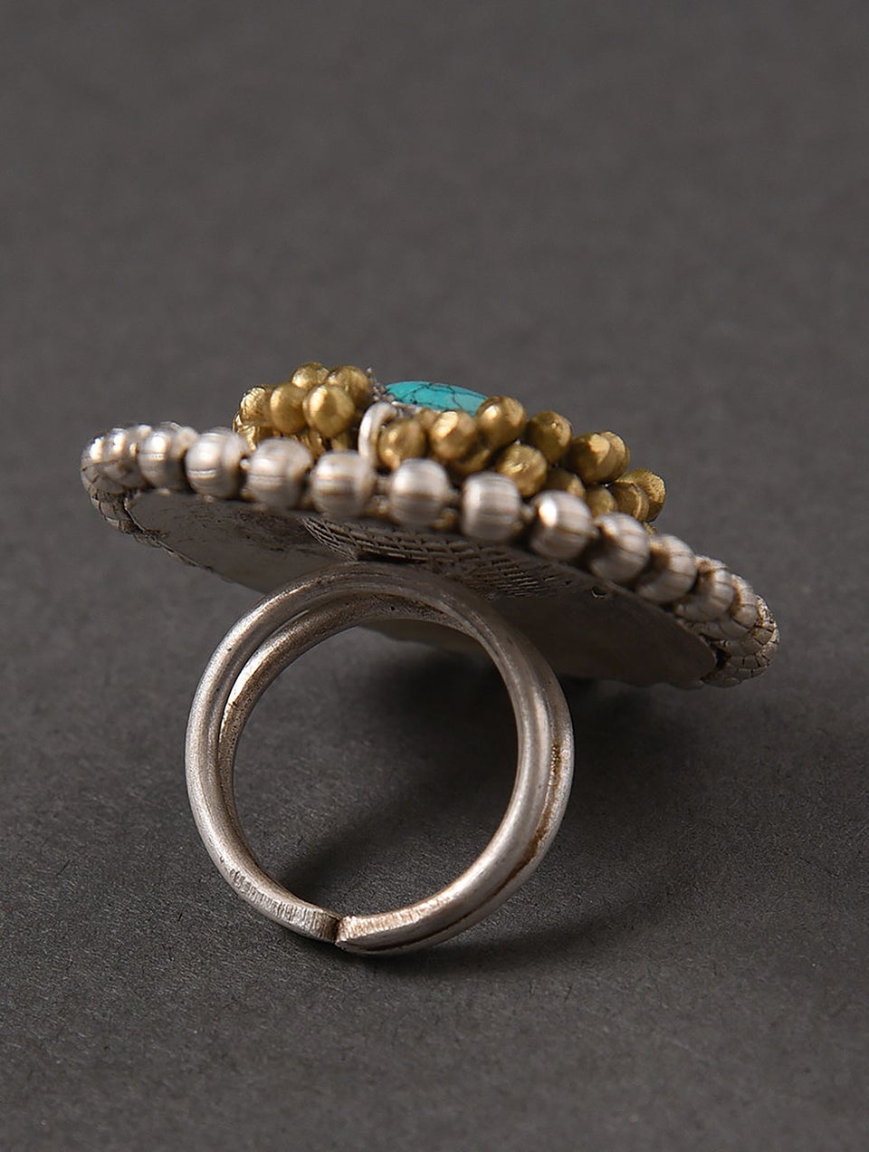 Women Dual Tone Tribal Ring With Turquoise