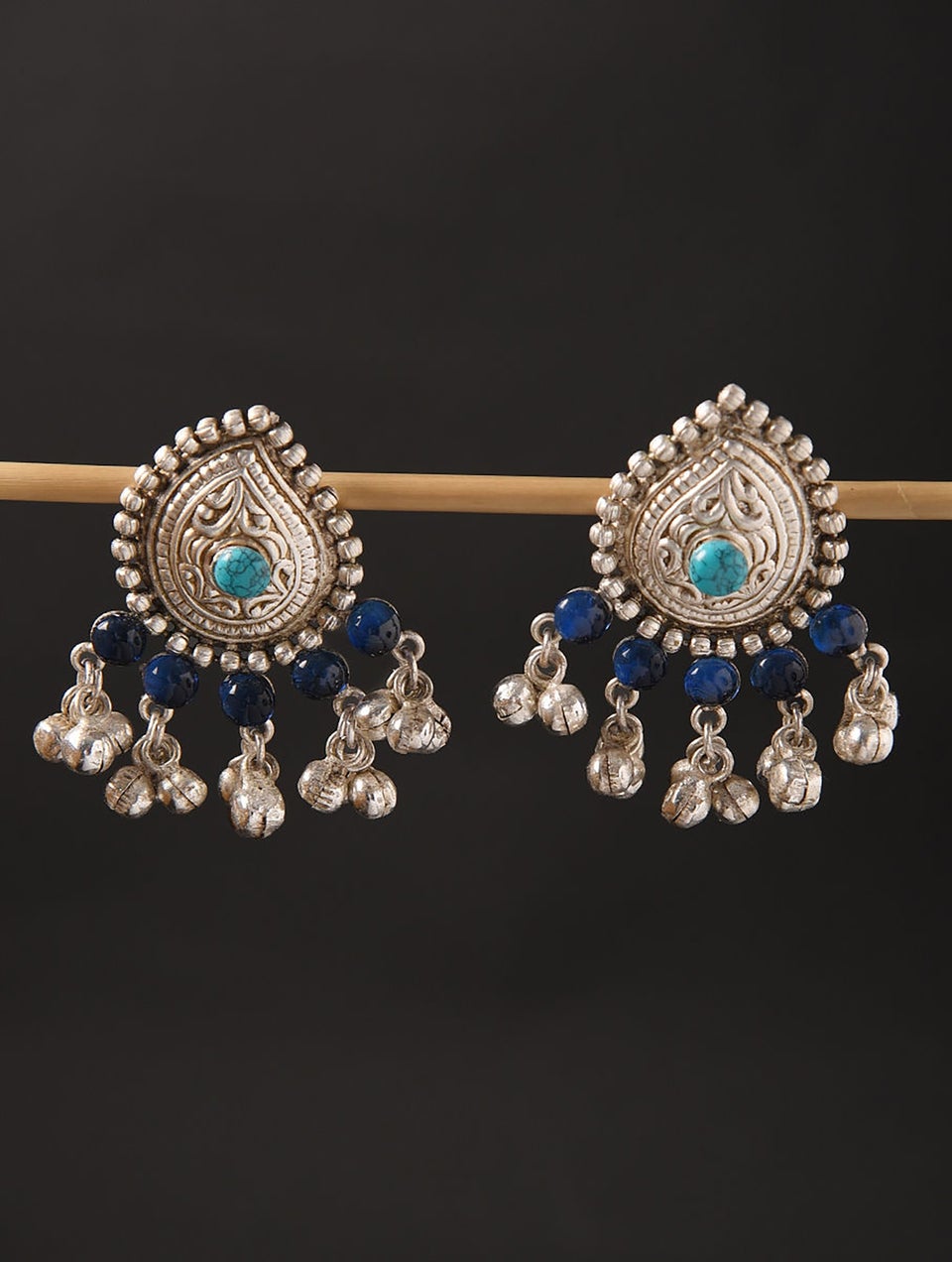 Women Silver Push Back Brass Danglers