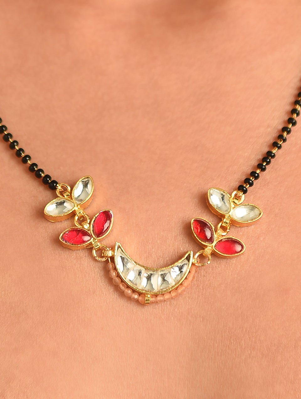 Women Pink Gold Tone Foiled Kundan Mangalsutra