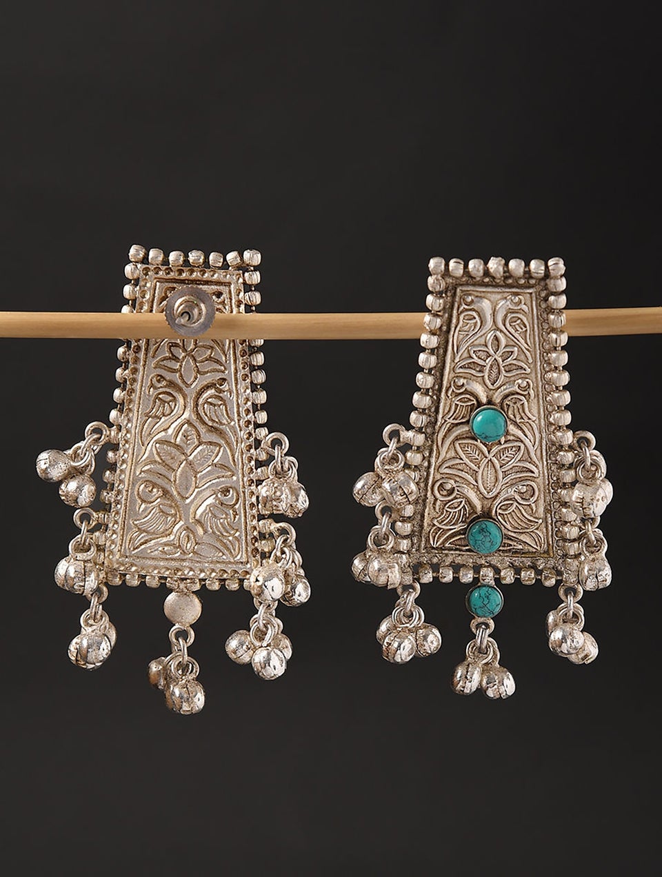 Women Turquoise Silver Tone Tribal Earrings