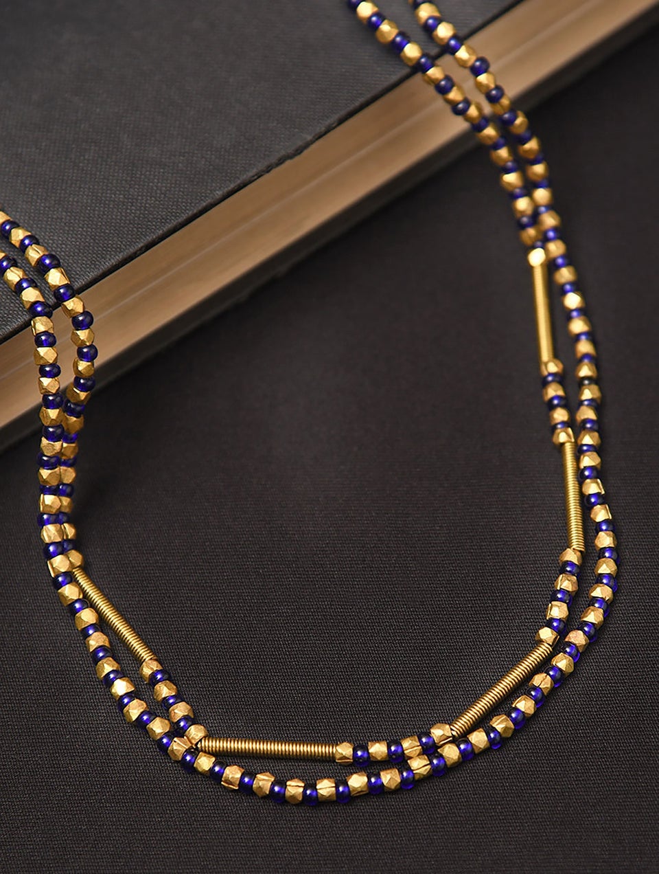 Women Blue Gold Tone Dokra Necklace