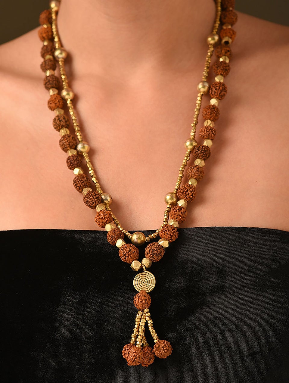 Women Gold Tone Dokra Necklace With Rudraksha