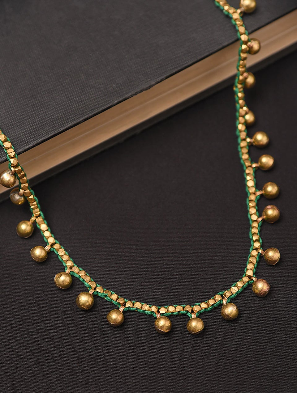 Women Green Gold Tone Dokra Necklace