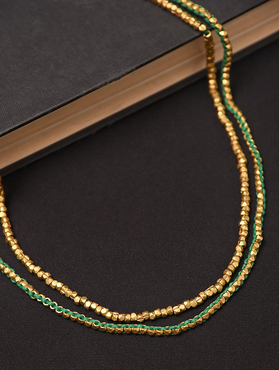 Women Green Gold Tone Dokra Necklace