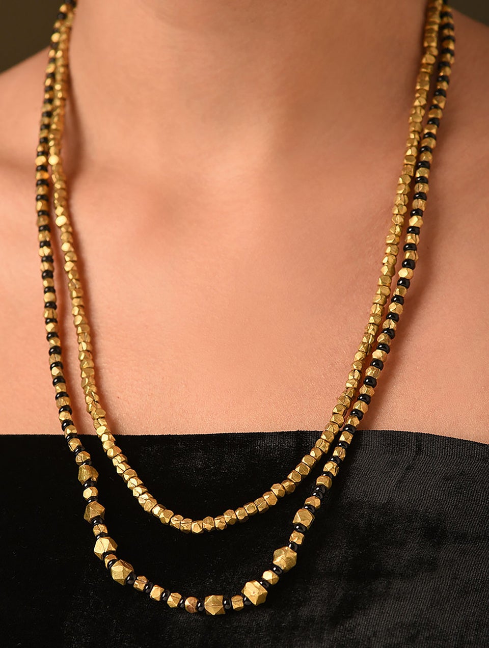 Women Black Gold Tone Dokra Necklace