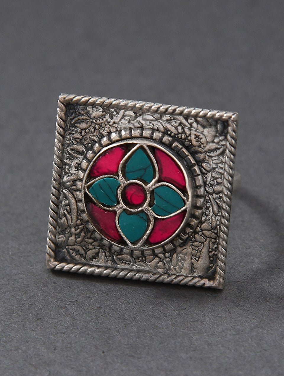 Women Pink Turquoise Tribal Silver Ring