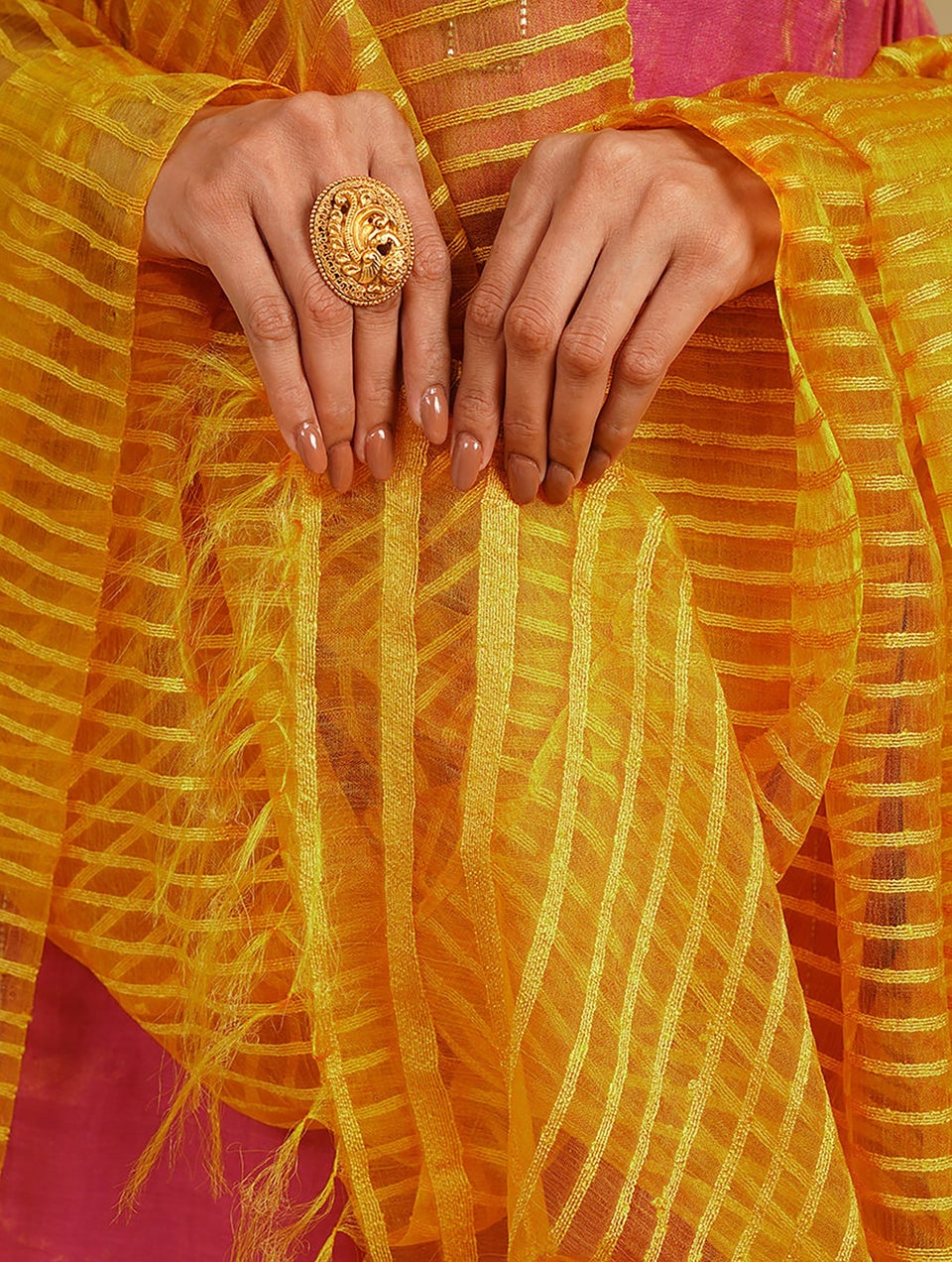 Women Mustard Handwoven Benarasi Silk Dupatta