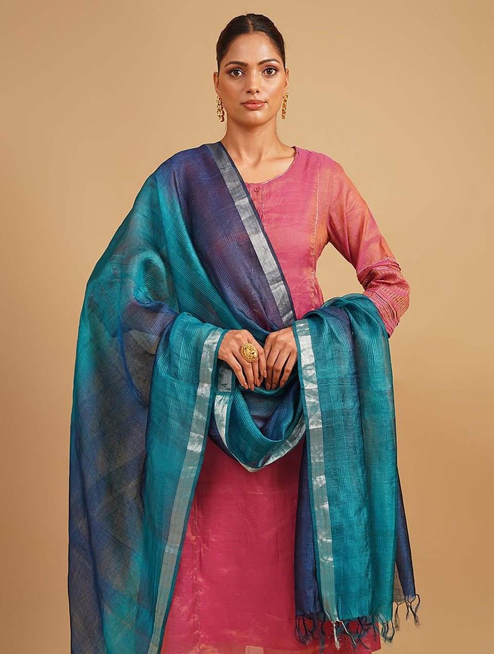 Women Blue Handwoven Benarasi Silk Dupatta