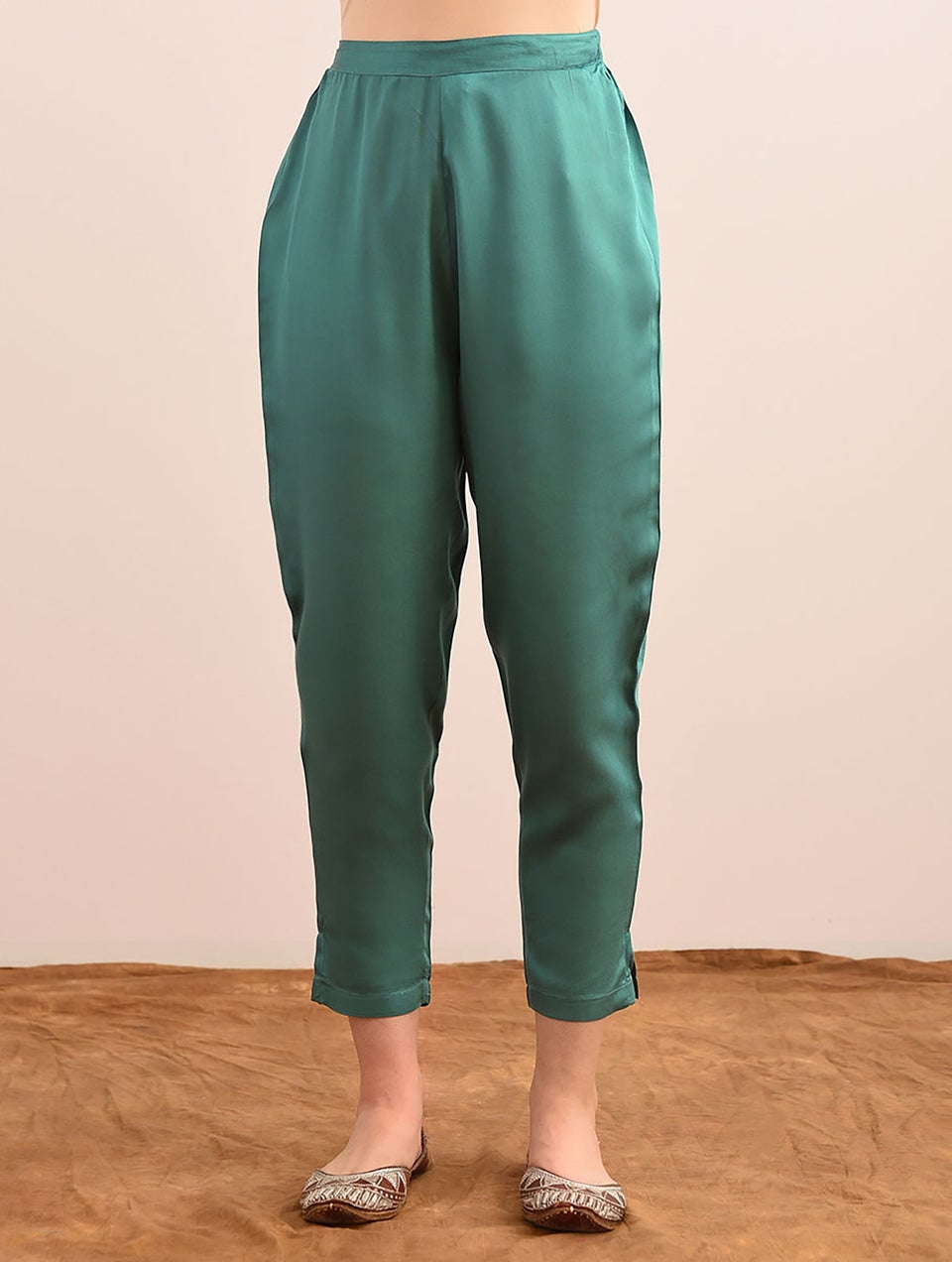 Teal Elasticated Waist Modal Pants - XS