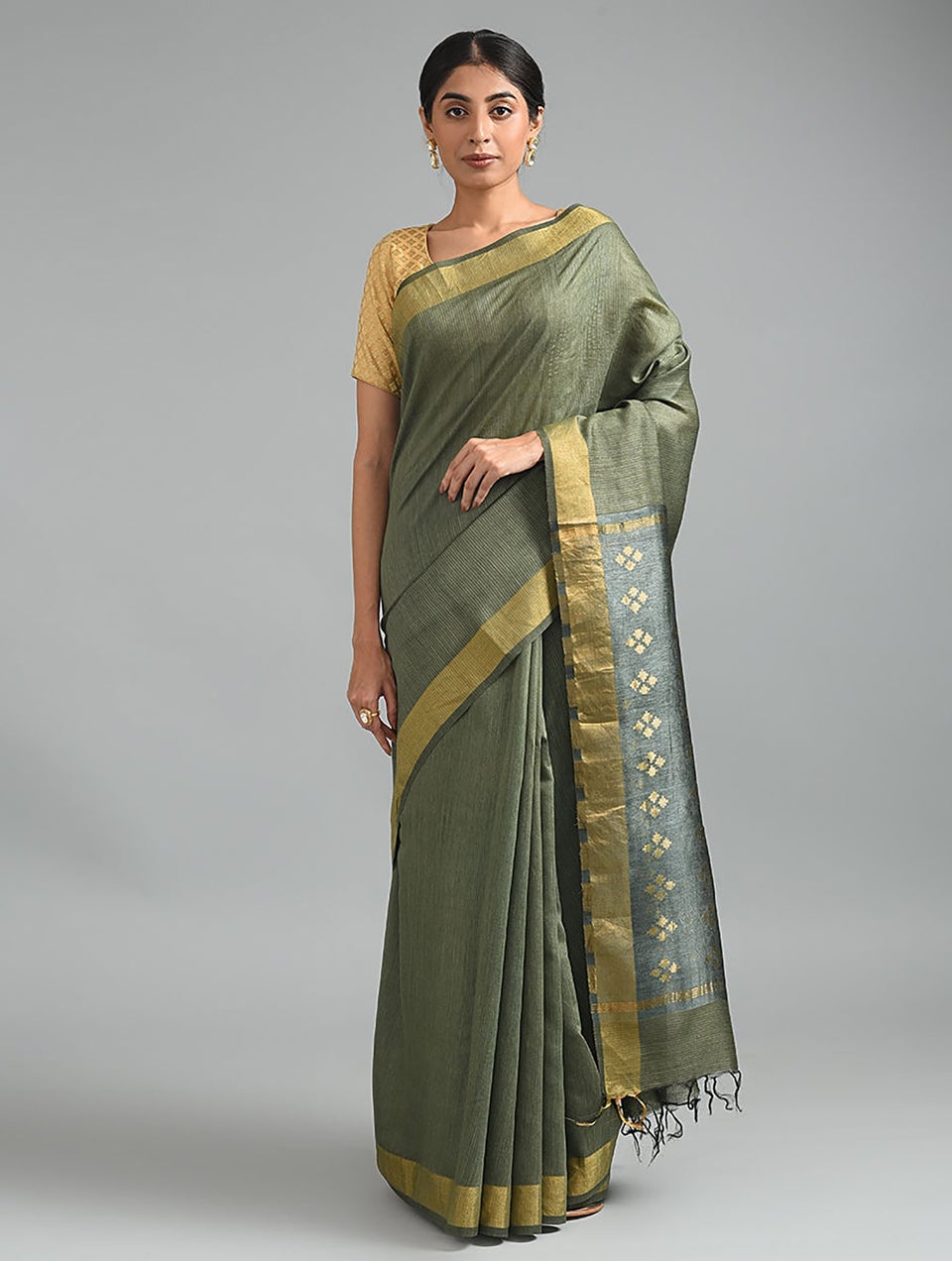 Women Mehndi Green Handwoven Silk X Moonga Saree