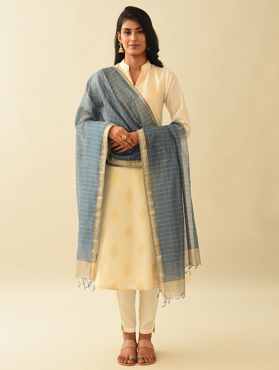 Women Blue Handwoven Silk Cotton Dupatta
