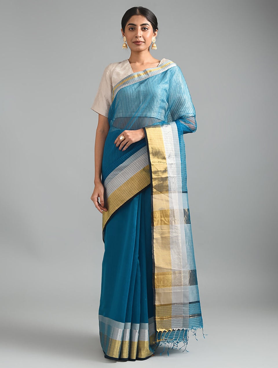 Women Blue Handwoven Moonga Silk Saree