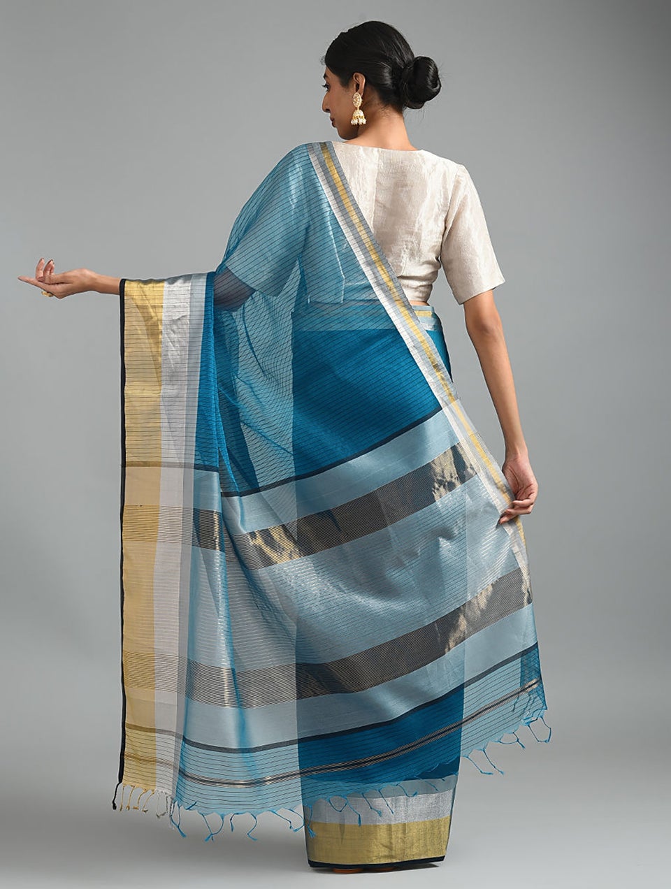 Women Blue Handwoven Moonga Silk Saree