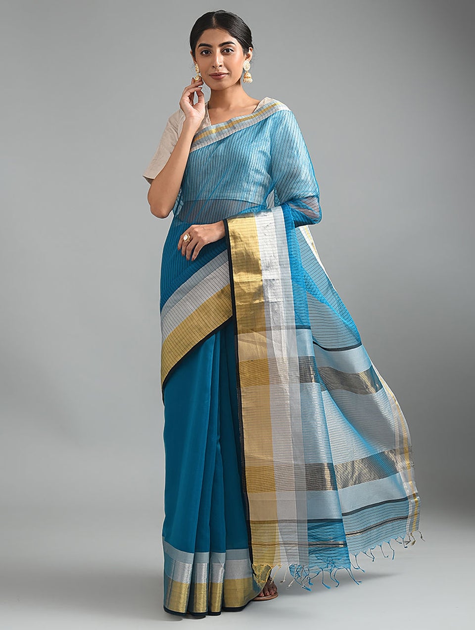 Women Blue Handwoven Moonga Silk Saree