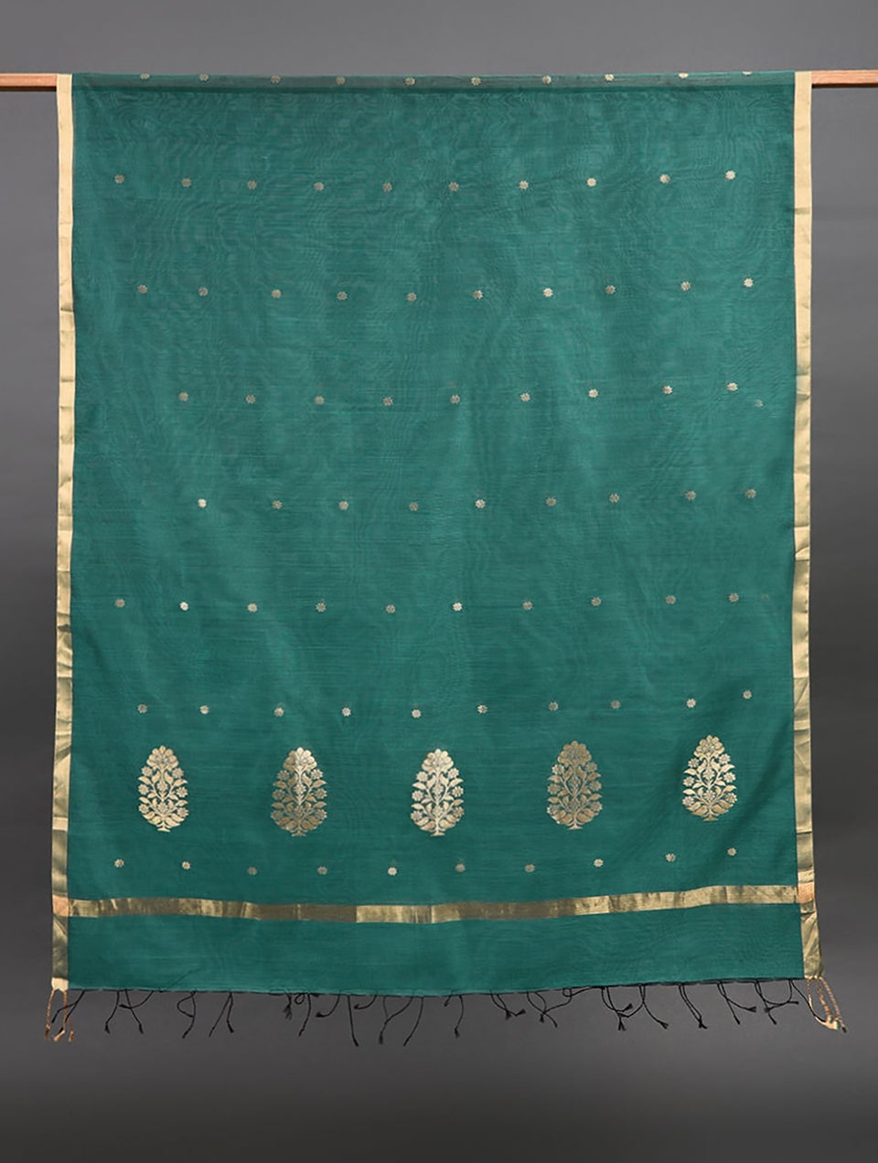 Women Green Handwoven Silk Cotton Dupatta