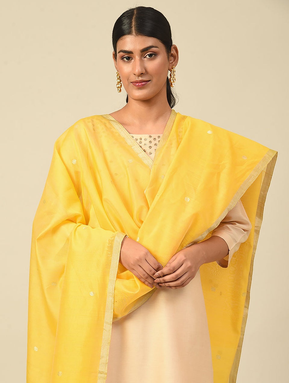 Women Yellow Handwoven Silk Cotton Dupatta
