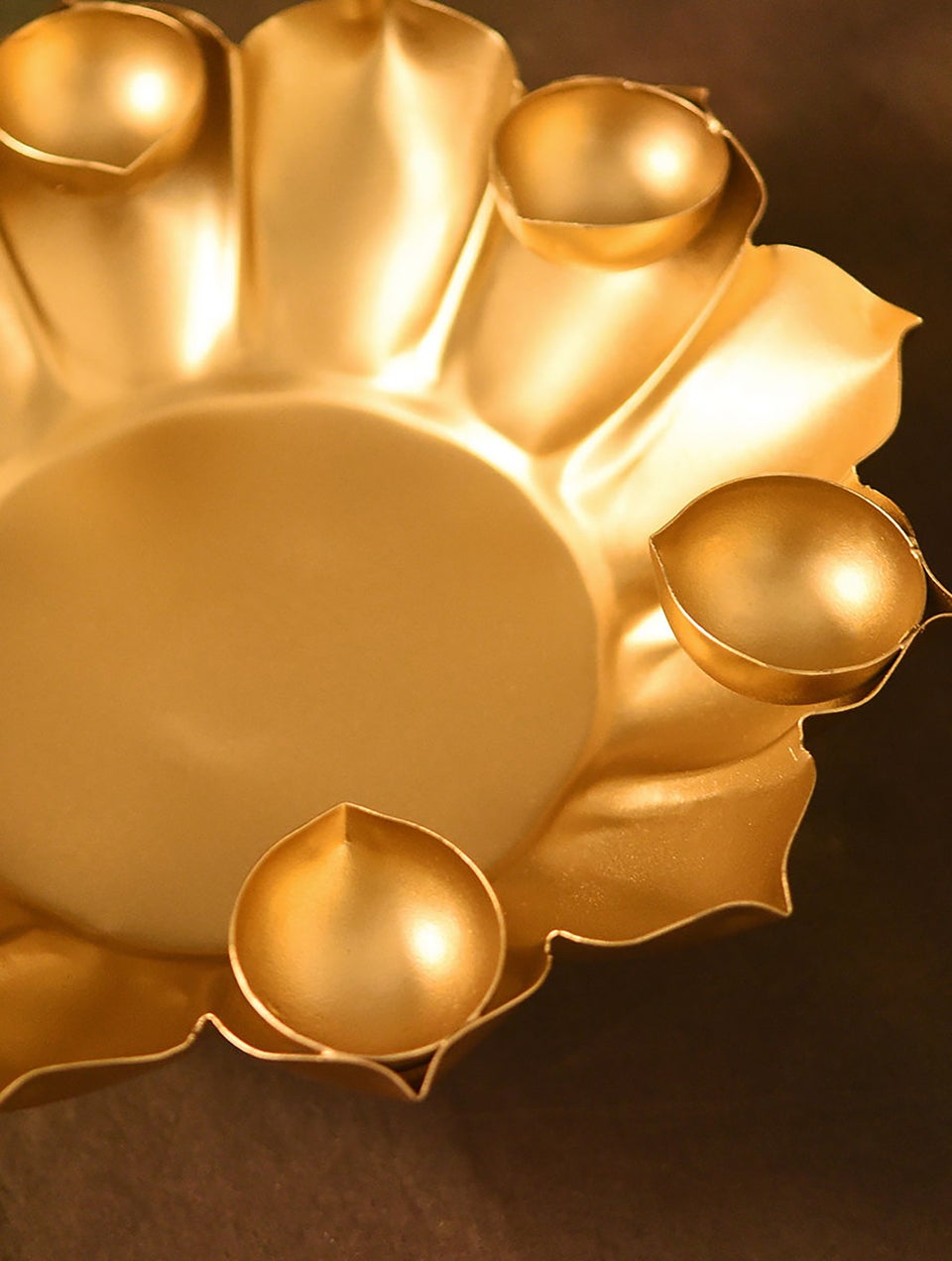 Golden Metal Lotus Shaped Tea Light Holder