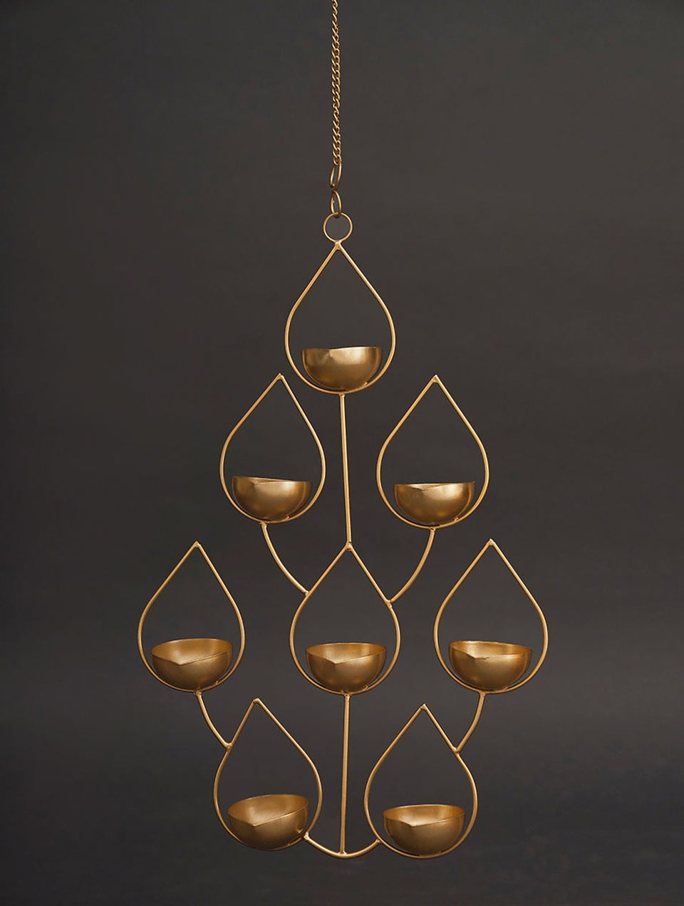 Golden Metal Droplet Shaped Hanging Tea Light Holder