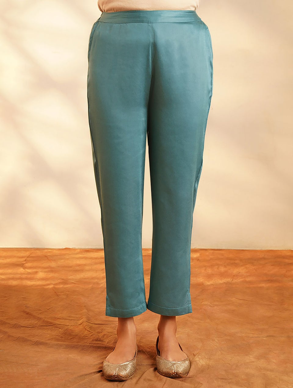 Teal Elasticated Waist Modal Pants - XS