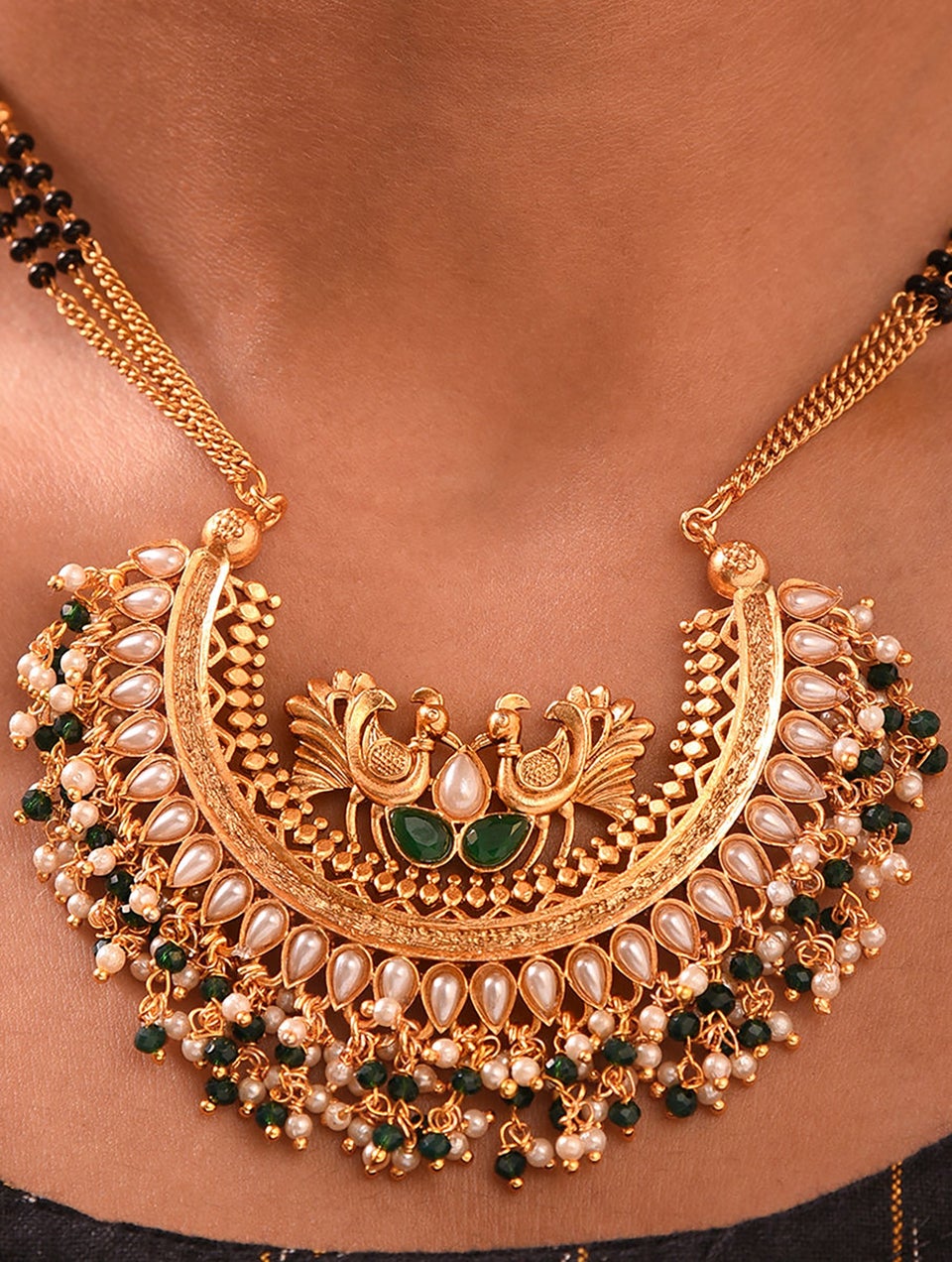 Women Green Gold Tone Mangalsutra