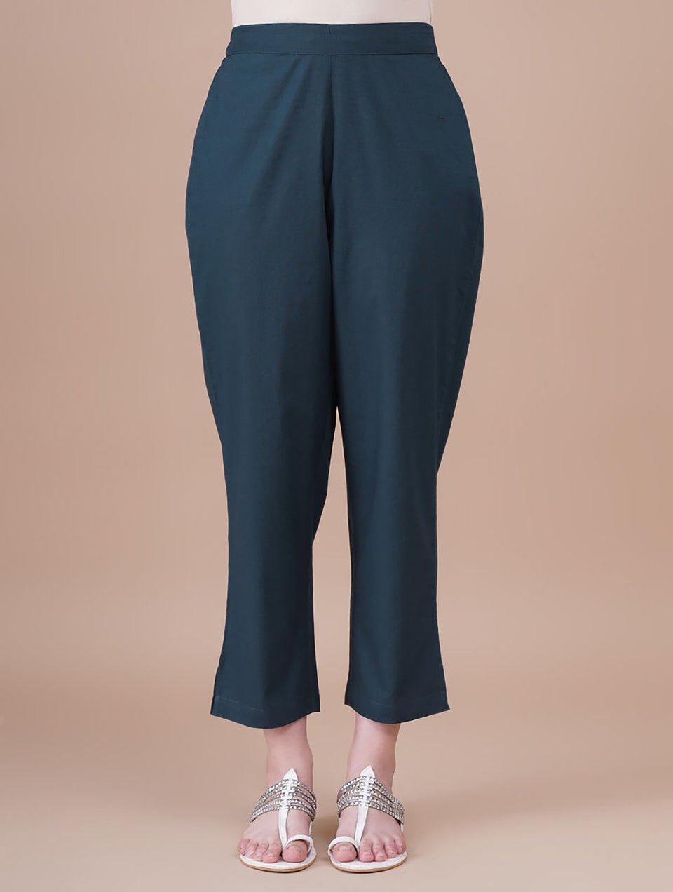 Blue Elasticated Waist Cotton Pants - XS