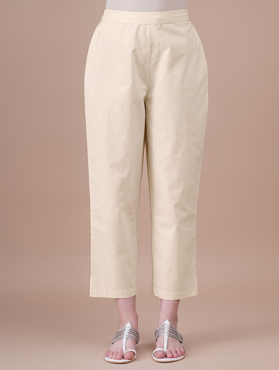Ivory Elasticated Waist Cotton Pants - XS