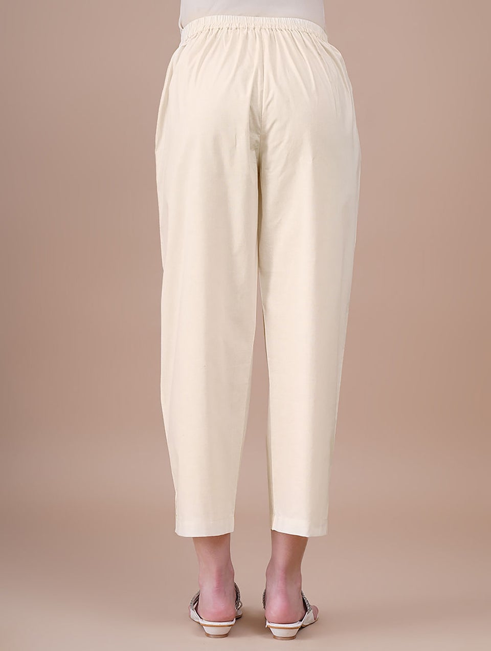Ivory Elasticated Waist Cotton Pants - XS