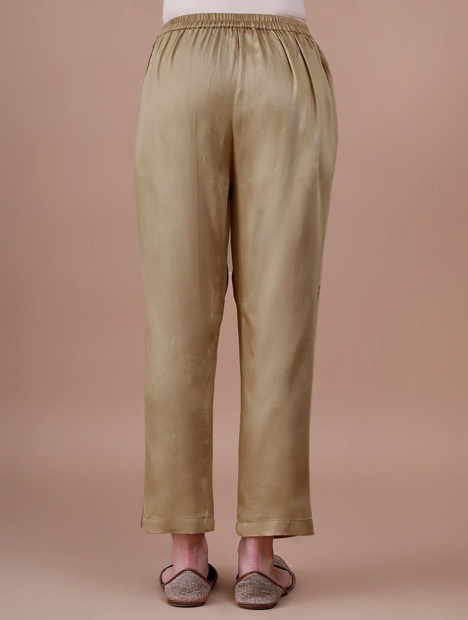 Beige Elasticated Waist Modal Pants - XS