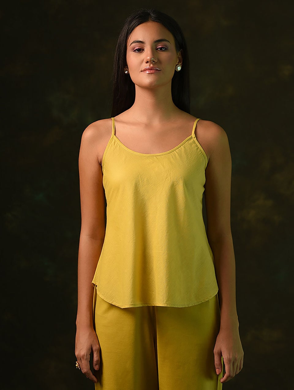 Women Mustard Embroidered Silk Cotton Shirt With Slip - S-M
