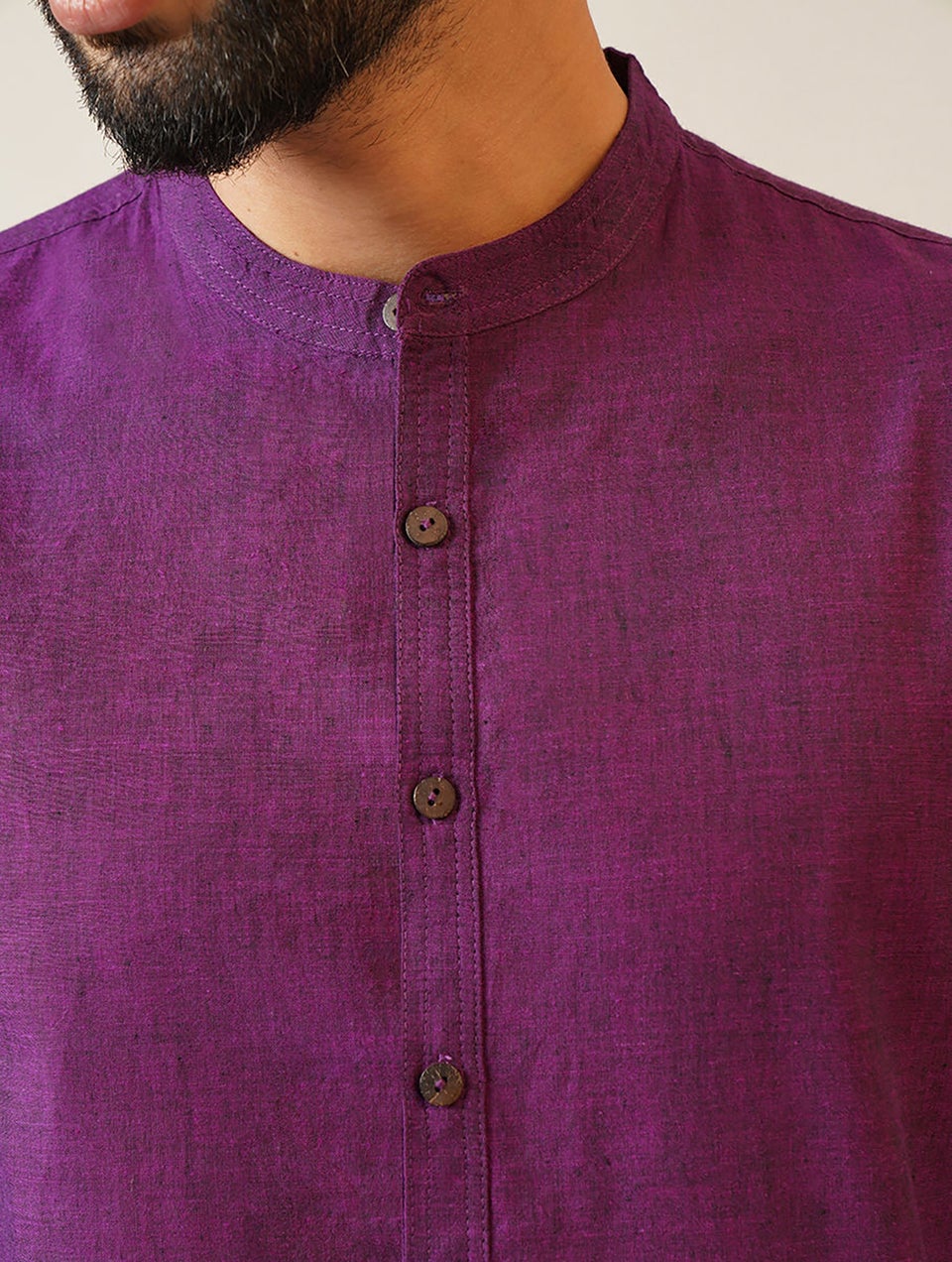 Men Wine Purple Cotton Mandarin Collar Regular Fit Kurta - 38