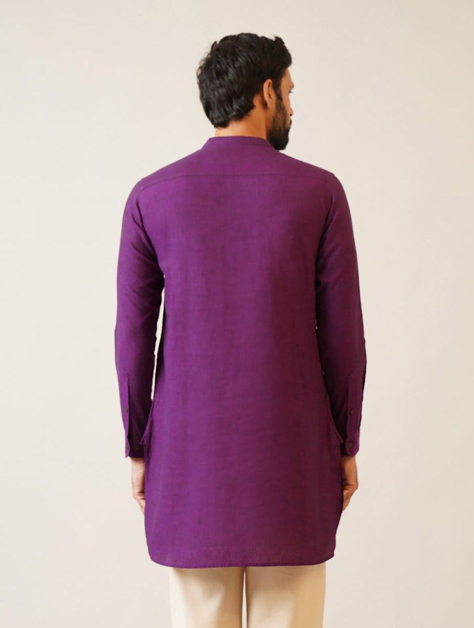 Men Wine Purple Cotton Mandarin Collar Regular Fit Kurta - 38