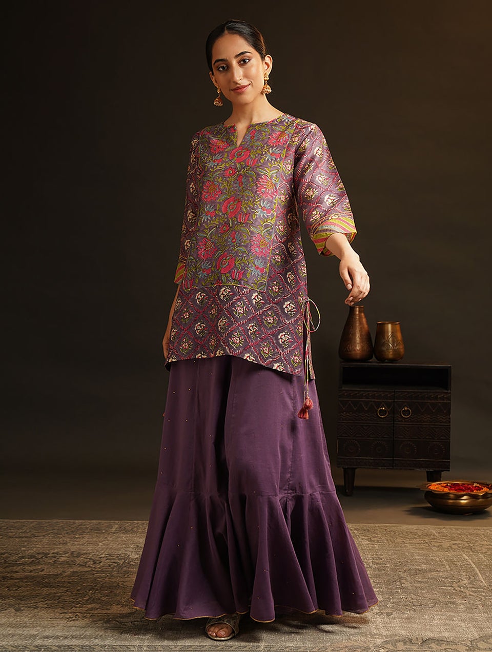 Women Purple Cotton Full Length Skirt - S-M