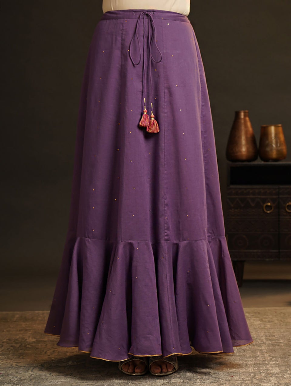 Women Purple Cotton Full Length Skirt - S-M