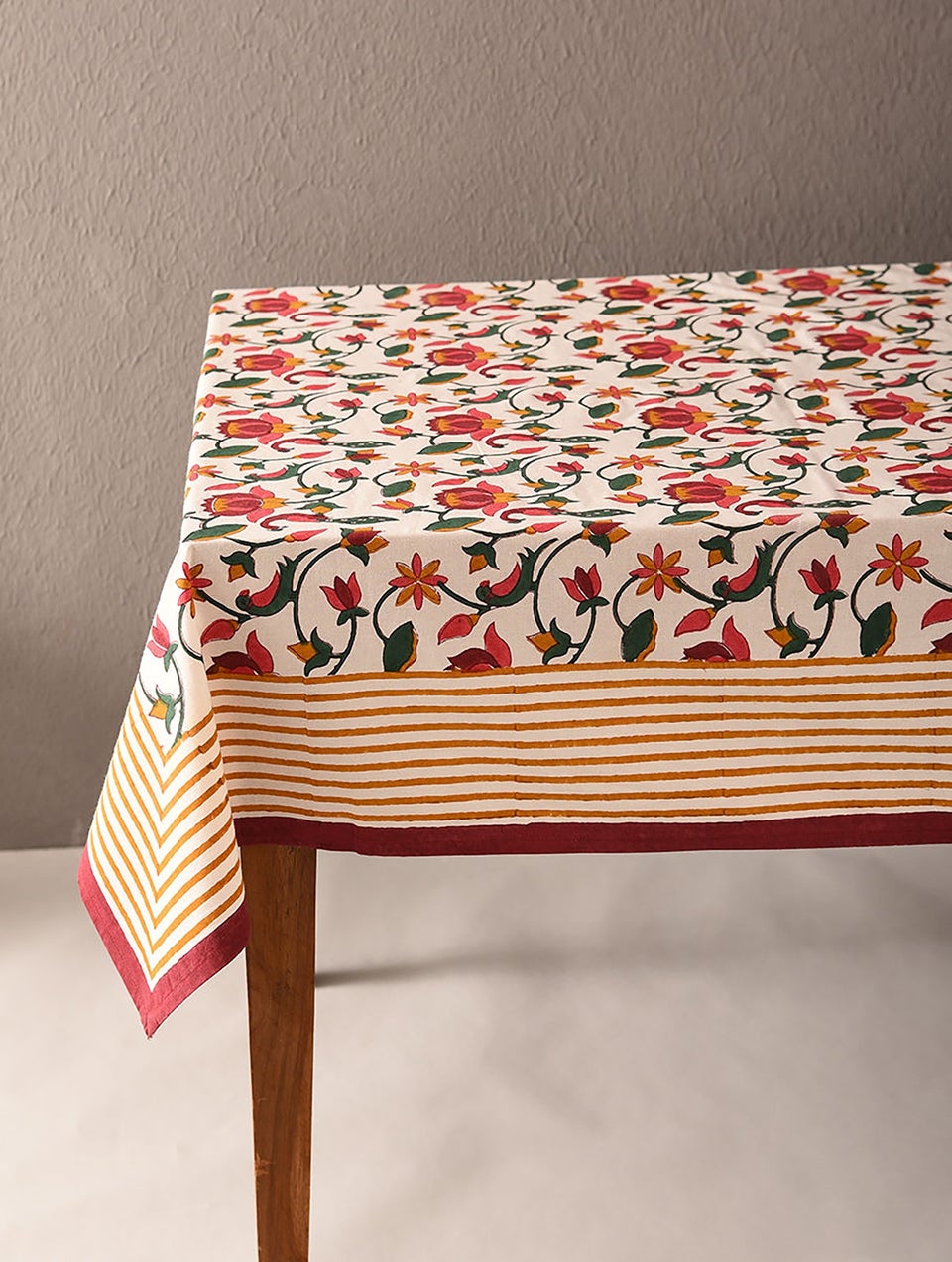 Handblock Printed Cotton Tablecloth With Paithan Motifs - 5FT