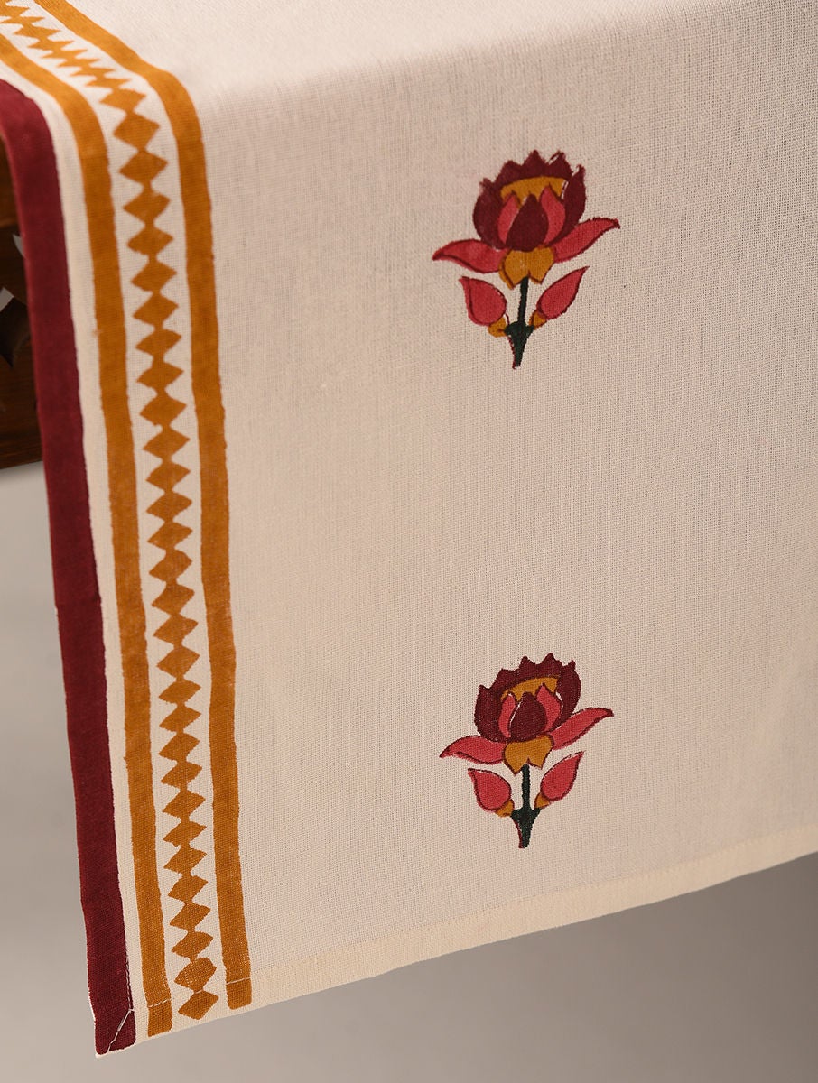 Handblock Printed Cotton Table Runner With Paithan Motifs
