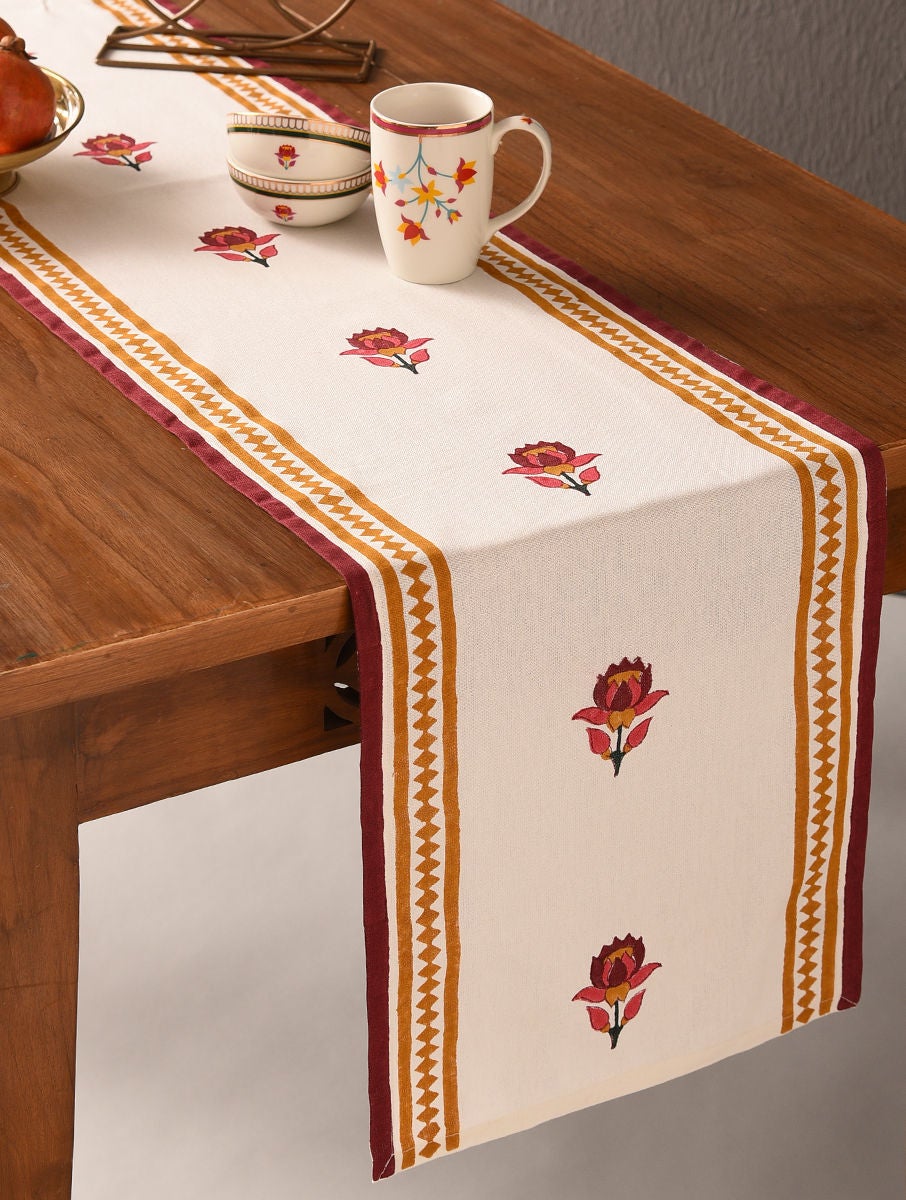Handblock Printed Cotton Table Runner With Paithan Motifs